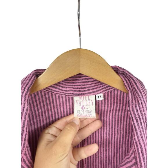 Mill Valley Clothing Co Pink Stripe Cotton Long Sleeve Hobo Top Shirt Tunic 1X - Picture 2 of 6